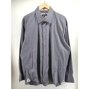Maceoo Shirt Mens Size 7 Gray Check Flip Cuff‎ Dress Split Collar Button Up Flaw